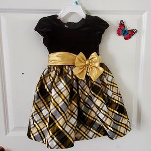 Bonnie Jean Dress - Velvet Top w/Gold & Black Plaid Skirt, 4T